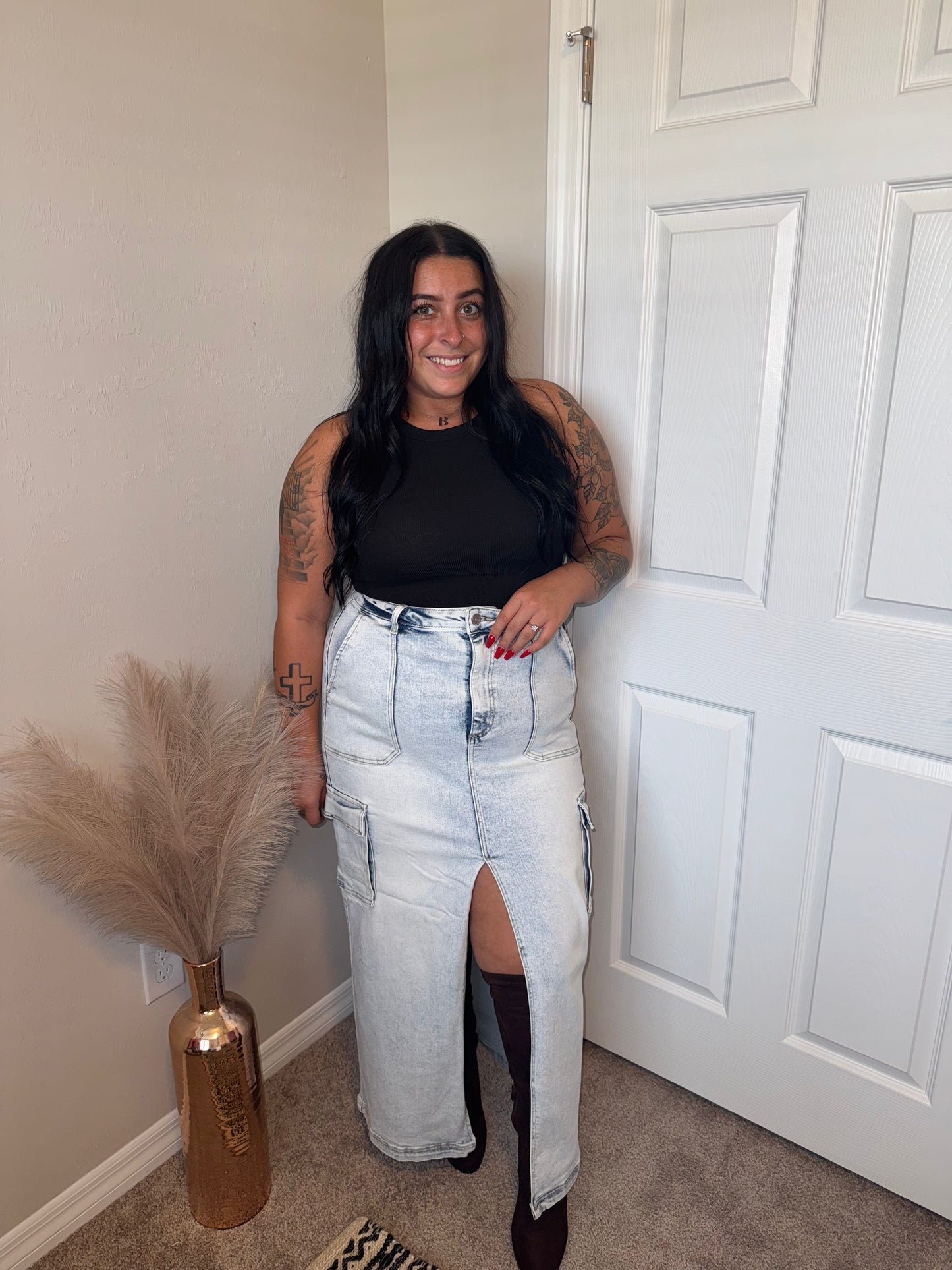 Front Slit Maxi Cargo Skirt