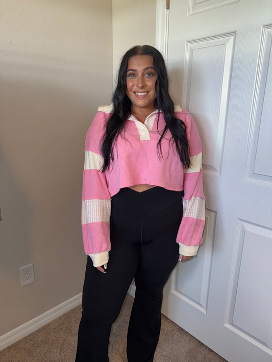 Pink/White Collared Pullover